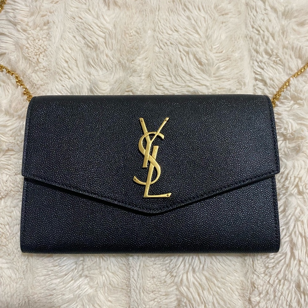 Saint Laurent Uptown Chain Wallet in Grain Du Poure